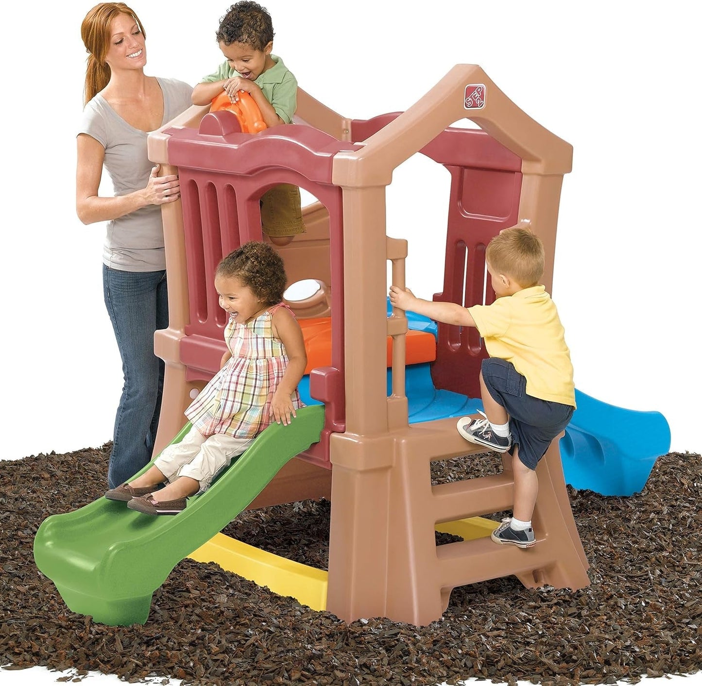 Play up Double Slide Climber, Kids Outdoor Playset, Backyard